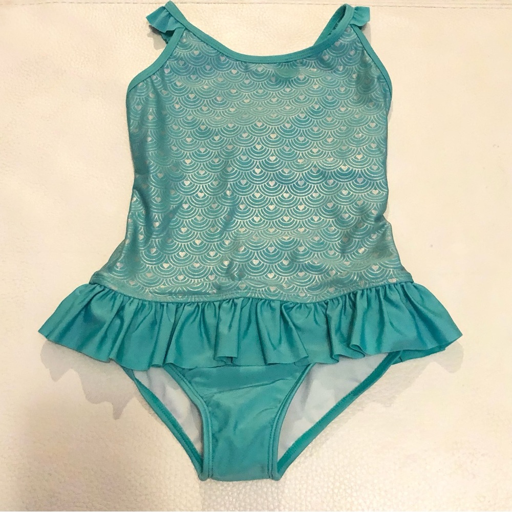 Cat & Jack Girl's Turquoise Shimmermaid One Piece Swimsuit  M Plus